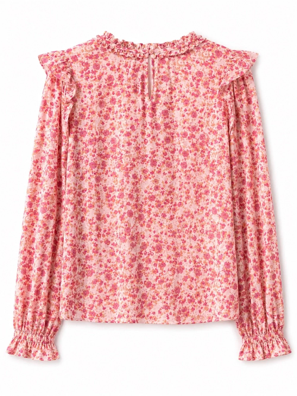 J.Crew Romantic Bohemian Pink Floral Ruffle Collar Long Sleeve Blouse - Size L